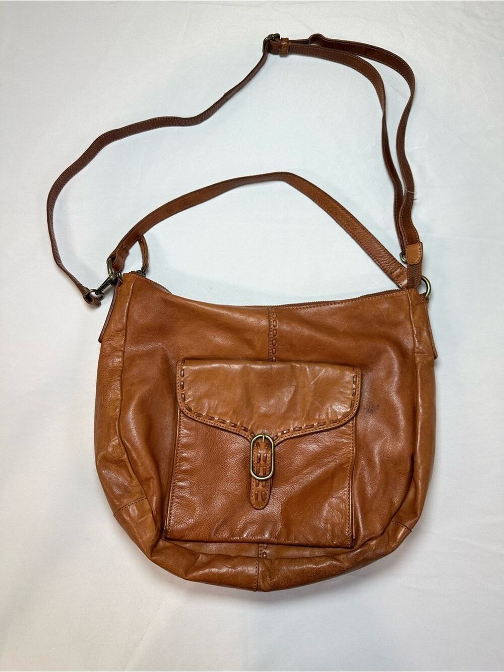 Boho Aspen Genuine Leather Crossbody Hobo Bag Soft Broken-In Brown